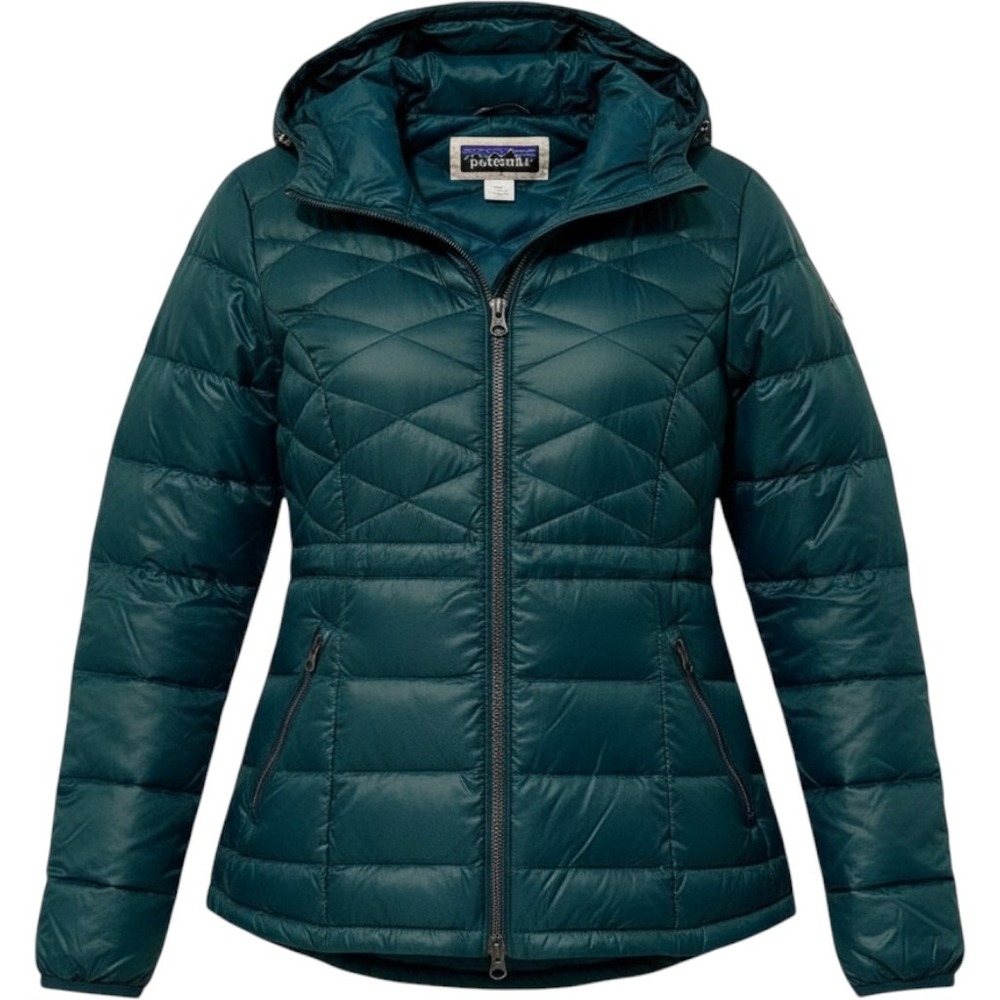 Athleta Puffer Jacket‎ Teal Green Gorpcore Down Filled Hooded Womens Small
